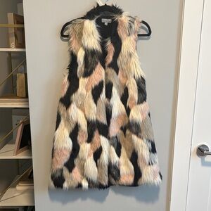 Joseph A. Black and Cream Faux Fur Vest